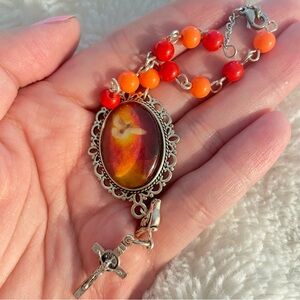 Handmade Orange & Red Beaded pentecost car Rosary
